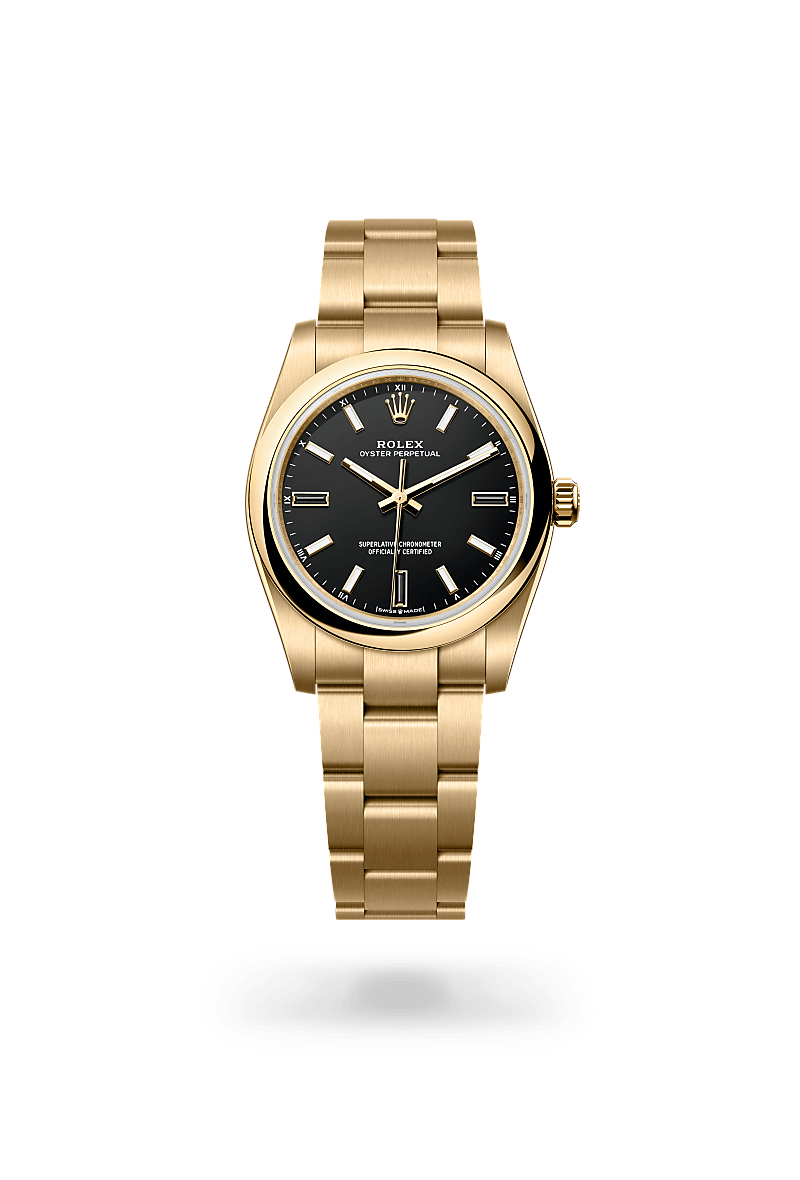 Rolex oyster perpetual in 18 ct yellow gold, M124208-0001* - Watches of Switzerland