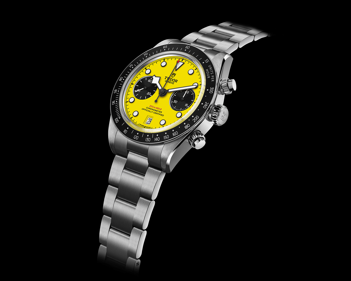 Tudor Black Bay Chrono 39 Bumblebee Ref. 79310N with yellow dial and black sub-counters on stainless steel bracelet